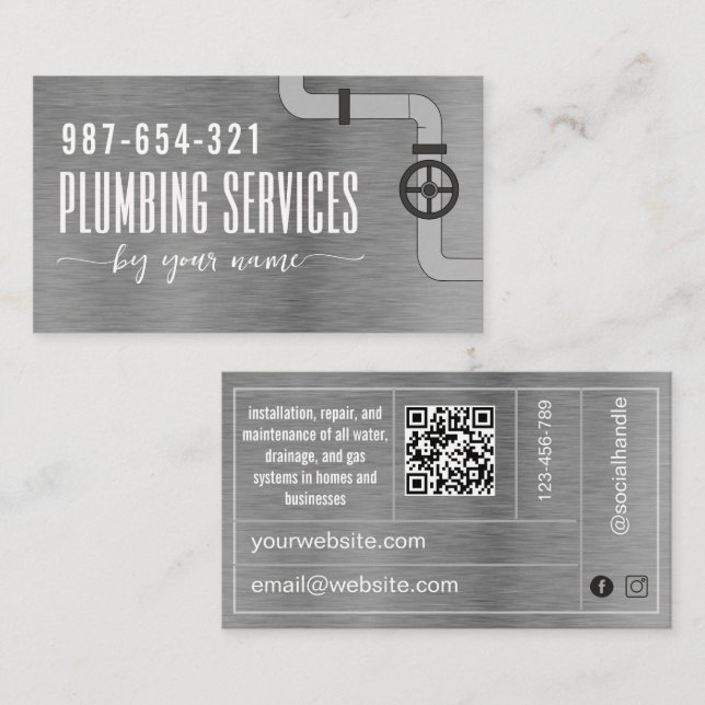 Carte de visite services de plomberie Chrome Métal (Devant / Derrière)