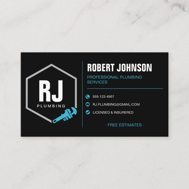 Carte De Visite Services de plomberie professionnels Black Blue (Devant)
