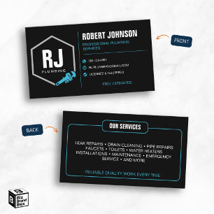 Carte De Visite Services de plomberie professionnels Black Blue