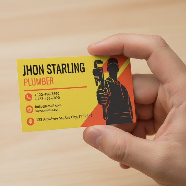 Carte De Visite Services de plomberie Silhouette Orange Jaune (Créateur téléchargé)