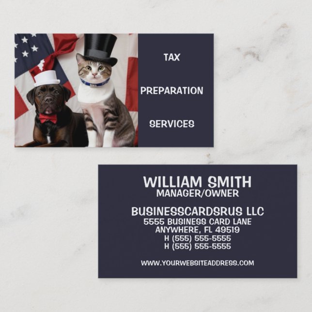 Carte De Visite Services de préparation fiscale Fiers chat-chien a (Devant / Derrière)