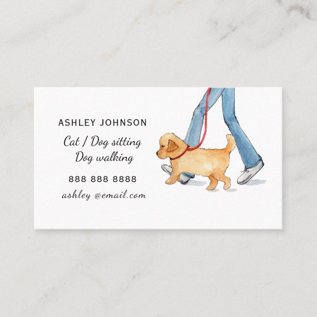 Carte De Visite Services de promenade de chien à l'aquarelle migno (Devant)
