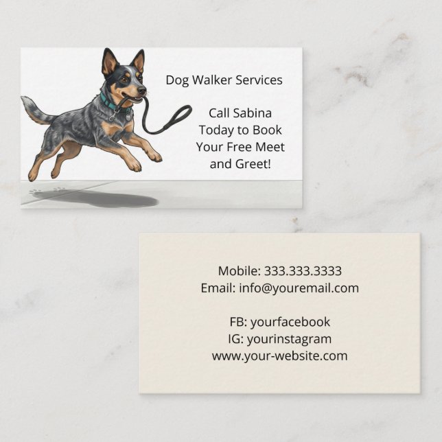 Carte De Visite Services de promenade de chiens professionnels et  (Devant / Derrière)