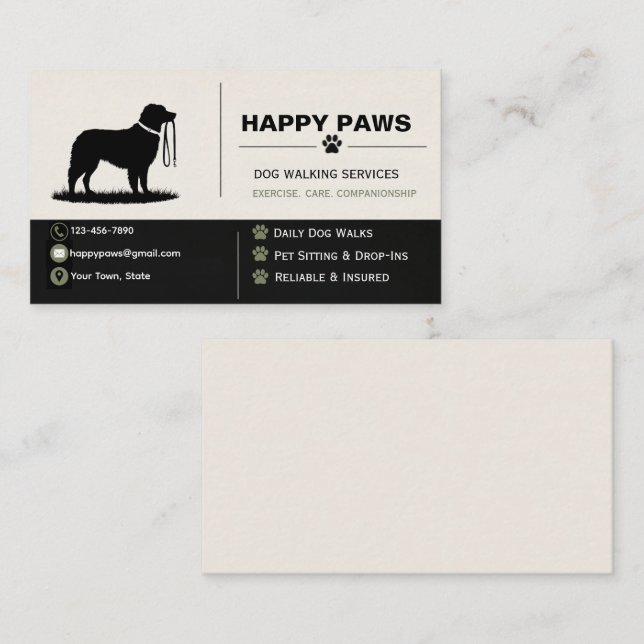 Carte De Visite Services de Promenade de Chiens Professionnels Sil (Devant / Derrière)