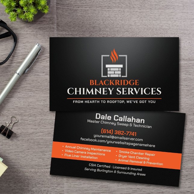 Carte De Visite Services de ramonage de cheminée et de foyer éléga (Créateur téléchargé)