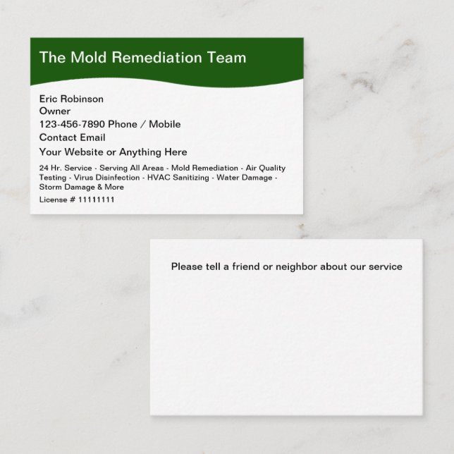 Carte De Visite Services de remédiation des dégâts de moisissure e (Devant / Derrière)
