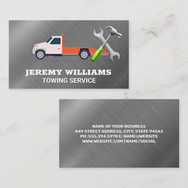Carte De Visite Services de remorquage | Metallique | Logo de la c (Devant / Derrière)