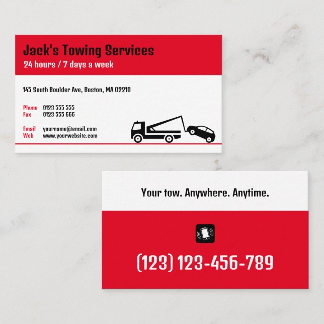 Carte De Visite Services de remorquage | Votre remorque n'importe  (Devant / Derrière)