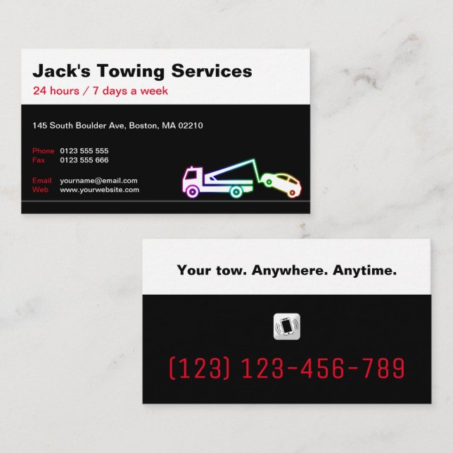 Carte De Visite Services de remorquage | Votre remorque n'importe  (Devant / Derrière)