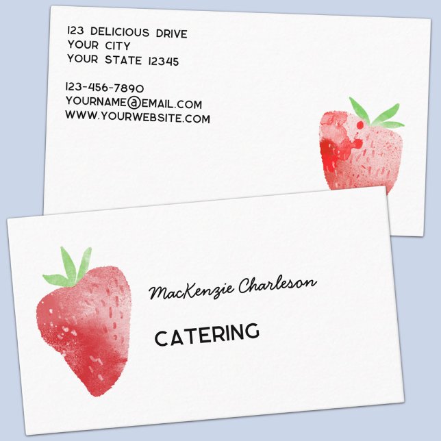 Carte De Visite Services de restauration de l'aquarelle fraise (Watercolor strawberry personalized cook chef catering business card
)
