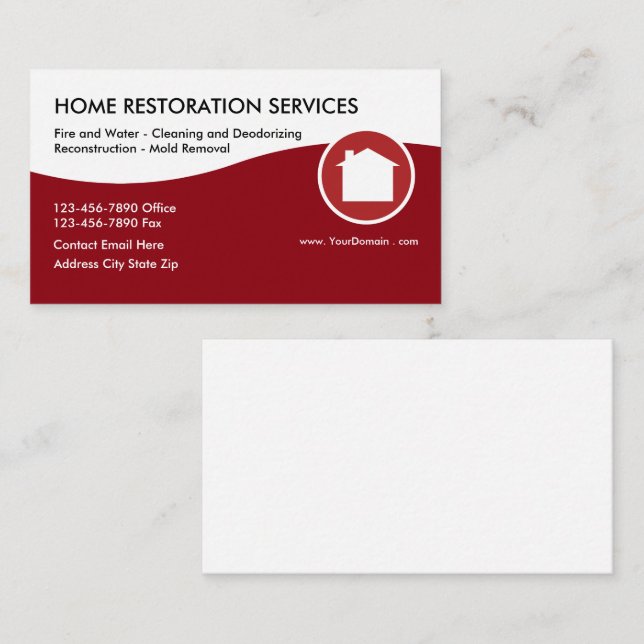 Carte De Visite Services de restauration de maison (Devant / Derrière)
