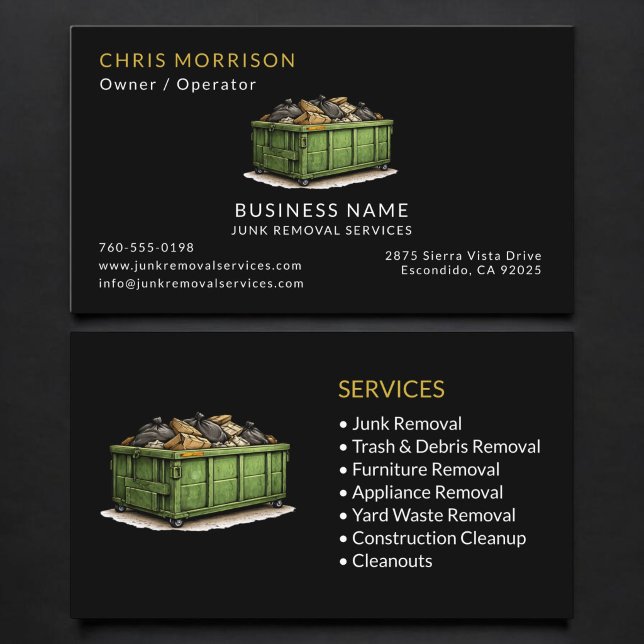 Carte De Visite Services de retrait de déchets professionnels noir (Créateur téléchargé)