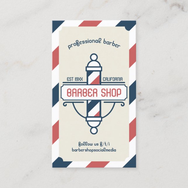 Carte De Visite Services de salon de coiffure Logo de poteau vinta (Devant)