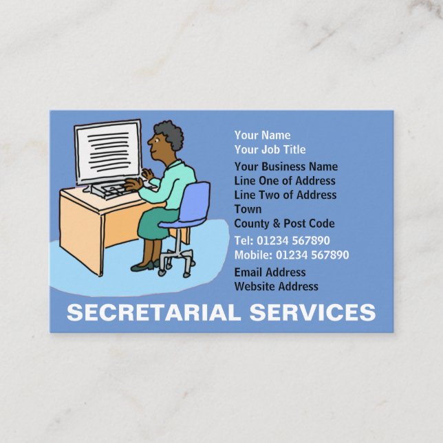 Carte De Visite Services de secrétariat avec secrétaire noir. (Devant)