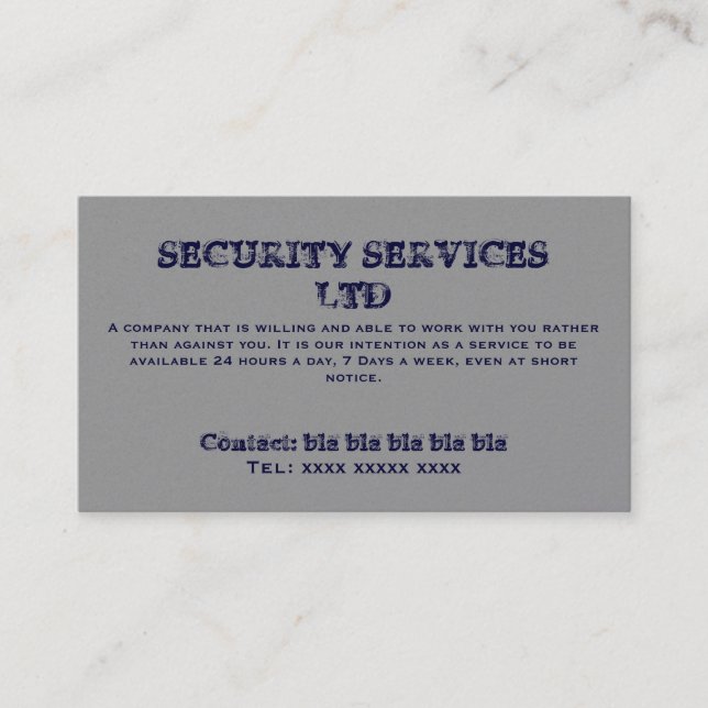 Carte De Visite SERVICES DE SÉCURITÉ Ltd, contact : bla bl de bla (Devant)