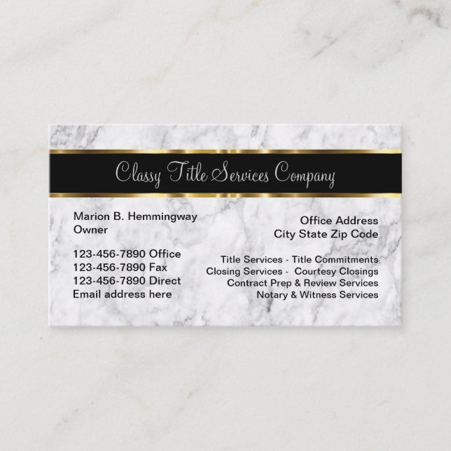 Carte De Visite Services de titre et de clôture de classe (Devant)