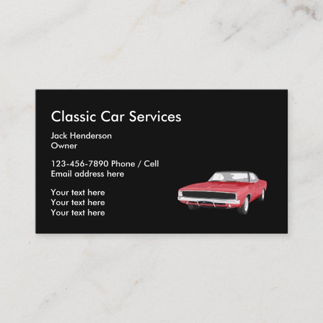 Carte De Visite Services De Voiture Classique Et Restauration (Devant)