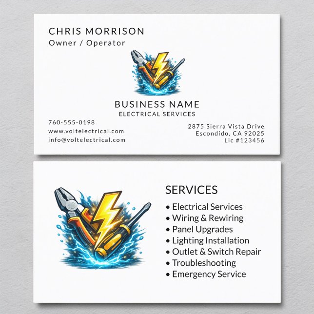 Carte De Visite Services d'électricien professionnel (Créateur téléchargé)
