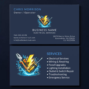 Carte De Visite Services d'électricien professionnel bleu marine