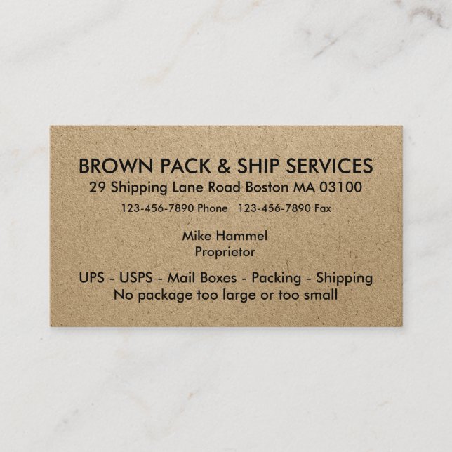 Carte De Visite Services d'emballage et d'expédition (Devant)
