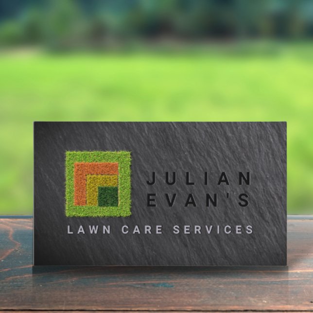 Carte De Visite Services d'entretien de pelouse Logo en herbe quat (Lawn Care Services Four Seasons Grass Logo Business Card)