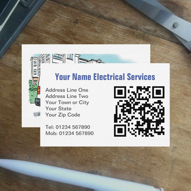 Carte De Visite Services électriques avec nom sur fourgon plus QR  (Créateur téléchargé)