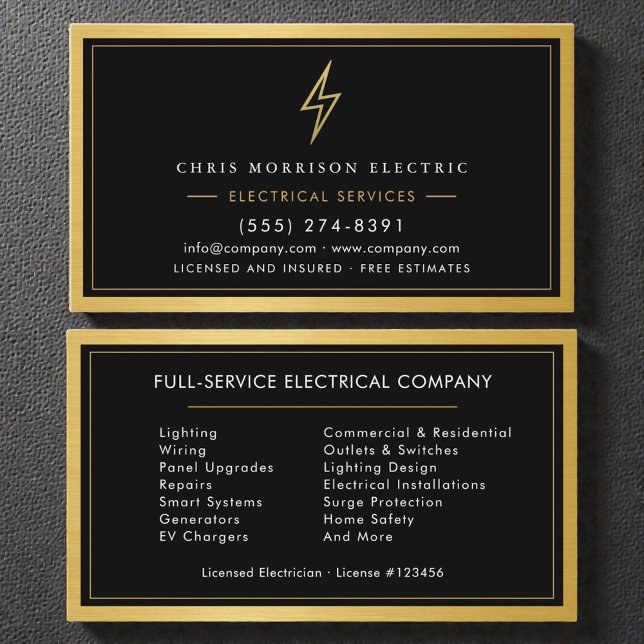 Carte De Visite Services Électriques Luxe Or Noir (Créateur téléchargé)