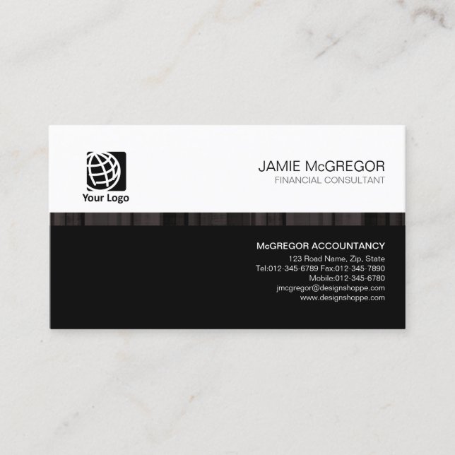 Carte De Visite Services financiers comptables Simple Stripe Black (Devant)