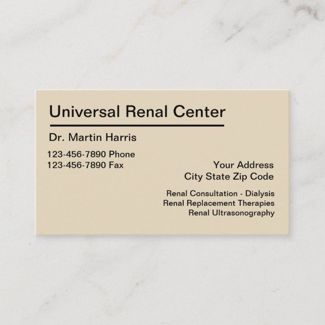 Carte De Visite Services médicaux rénaux de docteur Kidney (Devant)