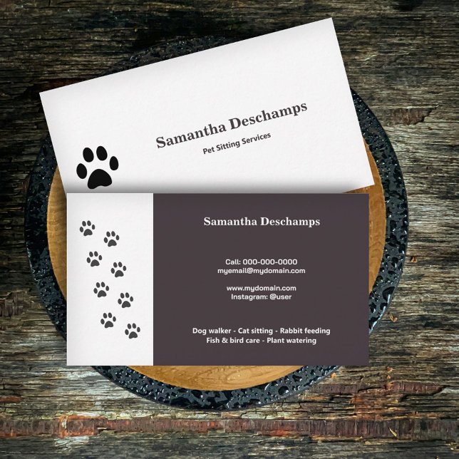 Carte De Visite Services Paw & Pet pour animaux (Cat Paw & Pet Services Business Card)