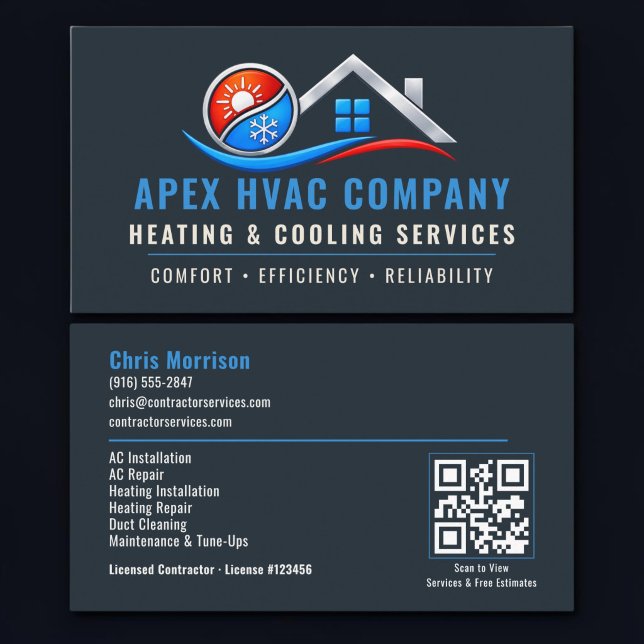 Carte De Visite Services professionnels de code QR HVAC (Créateur téléchargé)