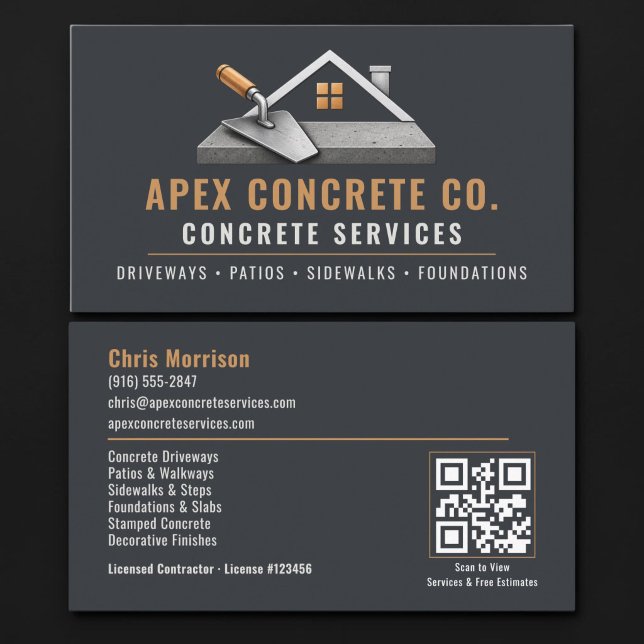Carte De Visite Services professionnels de code QR pour le béton (Créateur téléchargé)