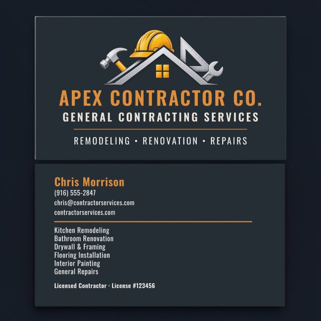 Carte De Visite Services professionnels de l'entrepreneur en const (Créateur téléchargé)