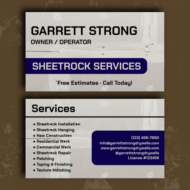 Carte De Visite Services professionnels de Sheetrock de la Marine  (Créateur téléchargé)