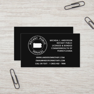 Carte De Visite Services publics notaires de Pennsylvanie