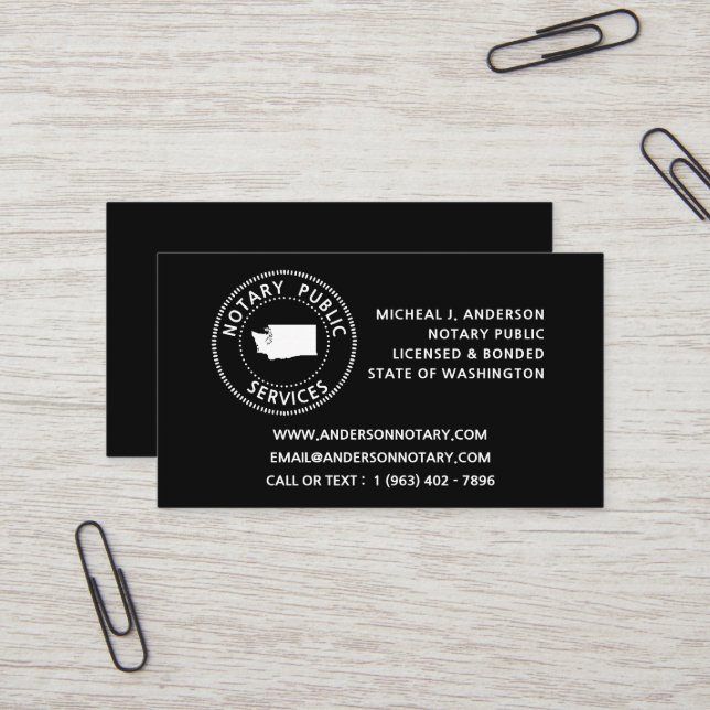 Carte De Visite Services publics notaires de Washington (Devant/Arrière en situation)