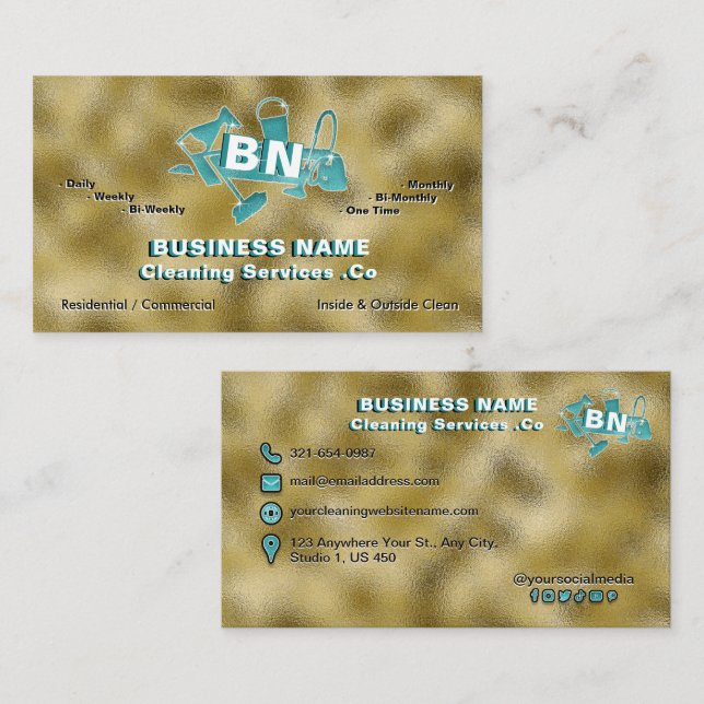 Carte De Visite Services turquoises de nettoyage de logo Élégant p (Devant / Derrière)