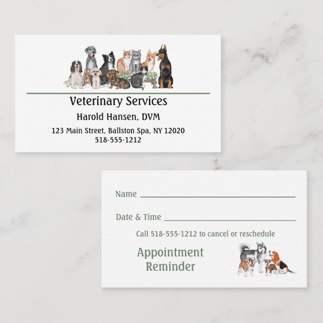 Carte De Visite Services vétérinaires ou pour animaux de compagnie (Devant / Derrière)