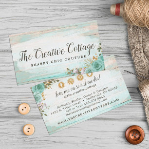 Carte De Visite Shabby Chic Floral Rustic Wood Social Media Icons