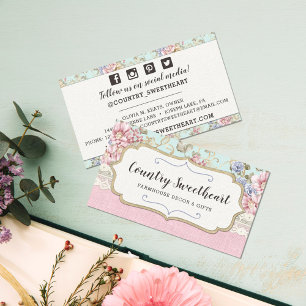 Carte De Visite Shabby Chic Rose Floral Vintage Boutique Social