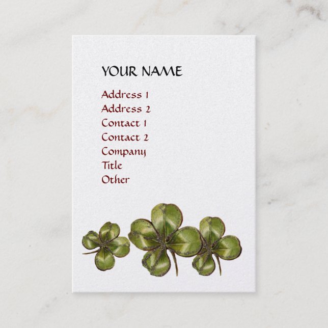 CARTE DE VISITE SHAMROCKS MAGIQUES EN PURPLE FUCHSIA GOLD SPARKLES (Devant)