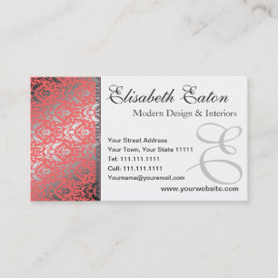 Carte De Visite Shimmer Argent Peach Damask Elegant Woman's