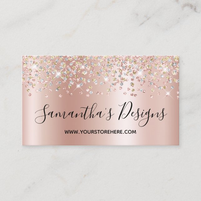 Carte De Visite Shimmer Confetti Parties scintillant Rose Gold Gra (Devant)