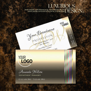 Carte De Visite Shimmery Golden White Colorful Stripes ajouter log