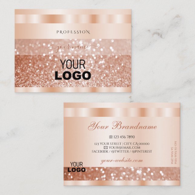 Carte De Visite Shimmery Rose Gold Sparkle Parties scintillant Ajo (Devant / Derrière)