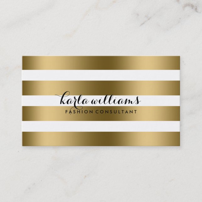Carte De Visite Shiny Gold & White Stripes Motif moderne (Devant)