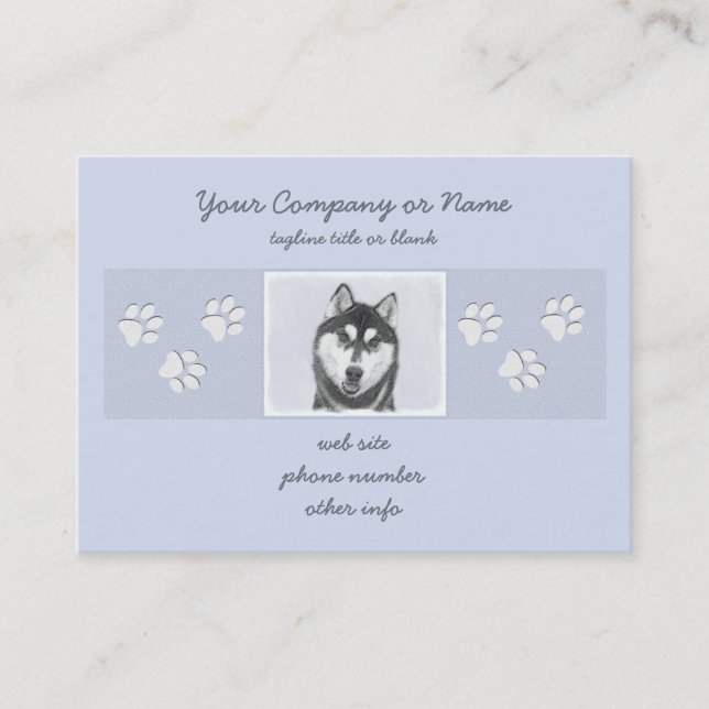 Carte De Visite Sibérie Husky (noir et blanc) Peinture Chien Art (Devant)