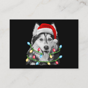 Carte De Visite Sibérien Husky Père Noël Noël Lumières Noël