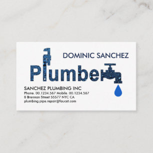 Carte De Visite Signal de chute d'eau en plomberie bleue