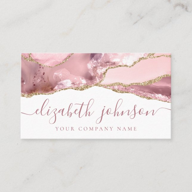 Carte De Visite Signature Blush Pink Gold Parties scintillant Agat (Devant)